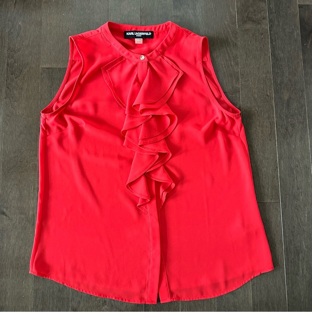 KARL LAGERFELD PARIS Ruffle Blouse Bundle Romantic Red Navy White Stripes M - Picture 2 of 12